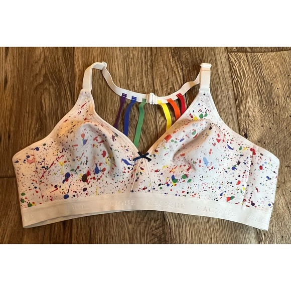 Cacique 46C Unlined Full Coverage No Wire Bra Rainbow Splatter Paint Pride - Picture 1 of 3